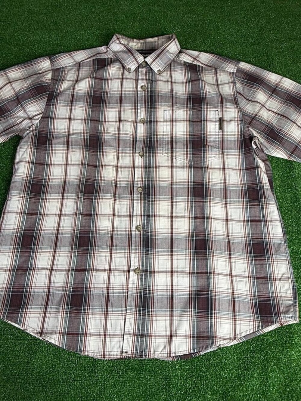 Wolverine Short Sleeve Button Down Burgundy Plaid Pattern Shirt Mens Size XL